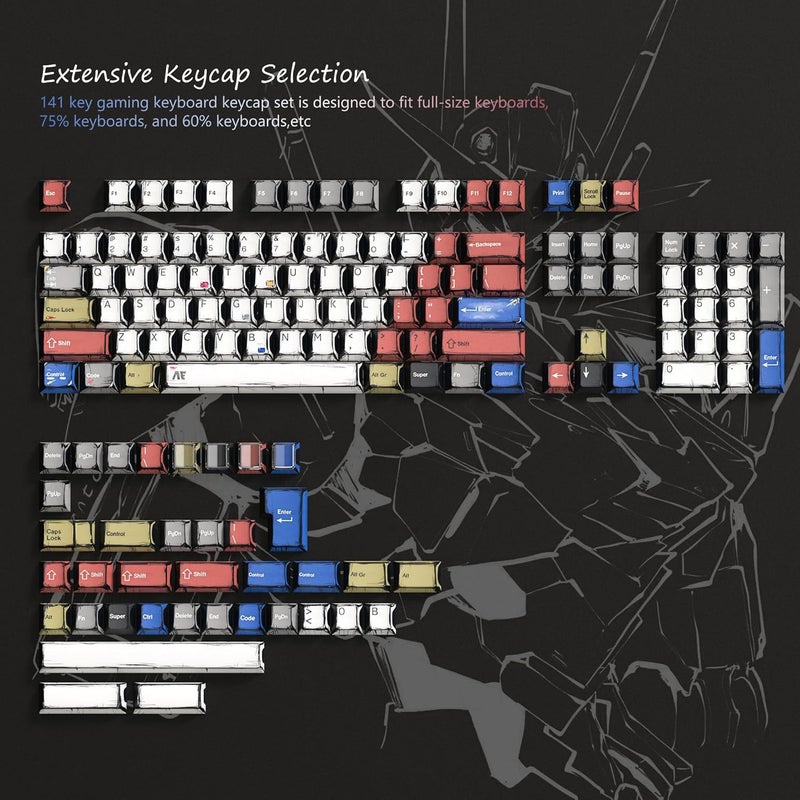Rainy75 Retro Anime PBT Keycaps-Cherry Key caps, Manga Japanese Theme Keycaps 60 65 75 100 Percent, 5 Side Dye Sublimation 141 Keys Set for Cherry Gateron MX Switches Keyboards, White (Colorful) - Image 4